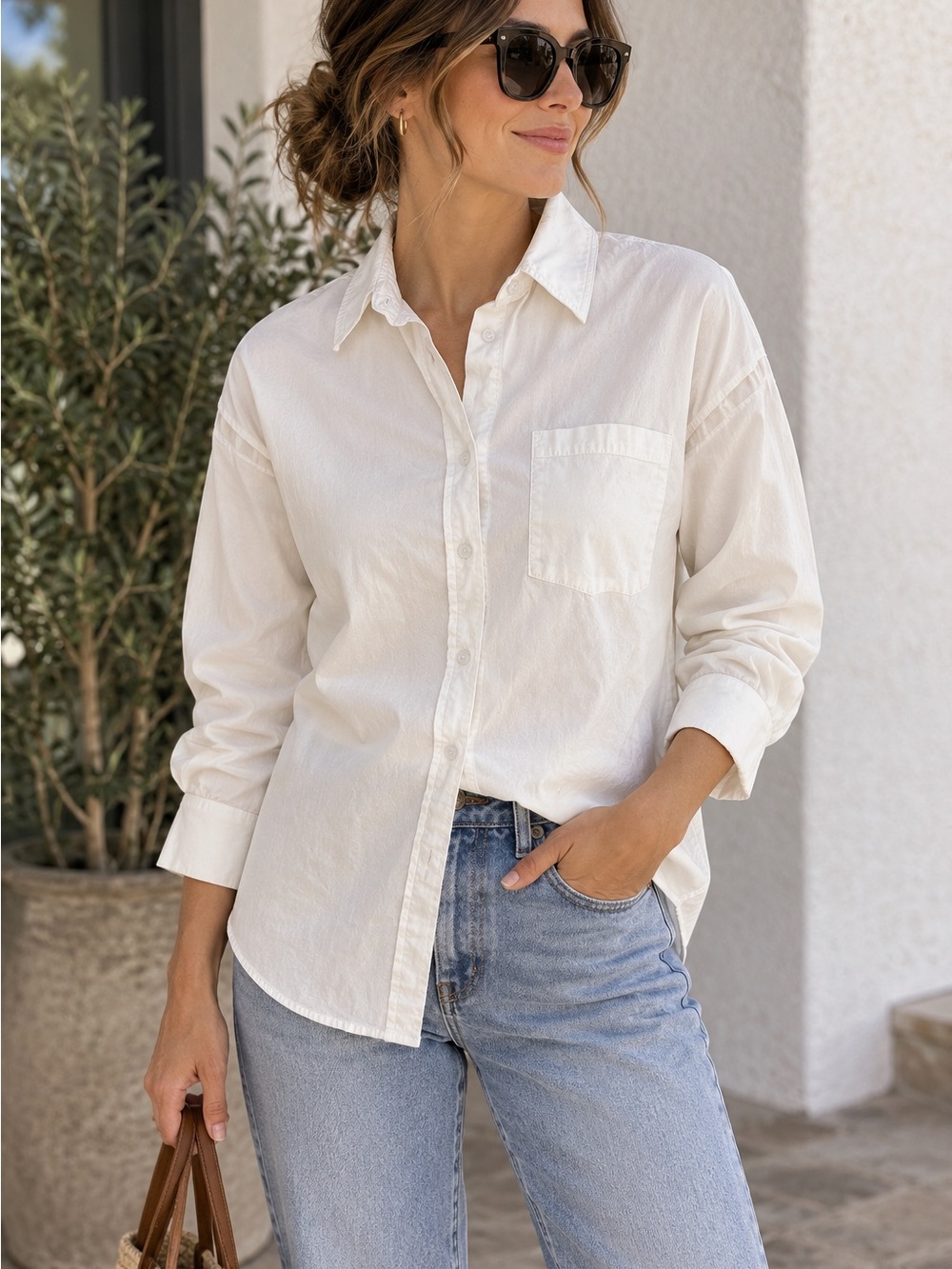 Deluc White Button-Down Shirt with Chest Pocket
